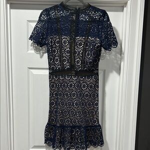 Stylish Navy Black Floral Lace Mini Dress